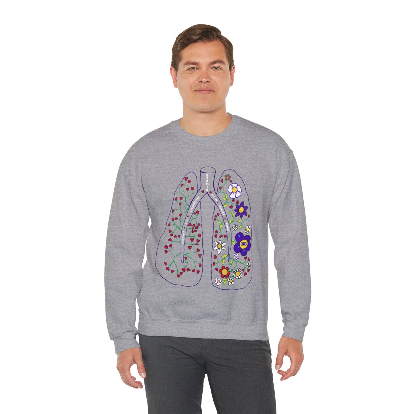 Sweat-shirt à col rond unisexe Heavy Blend™ PH Lungs - Français 