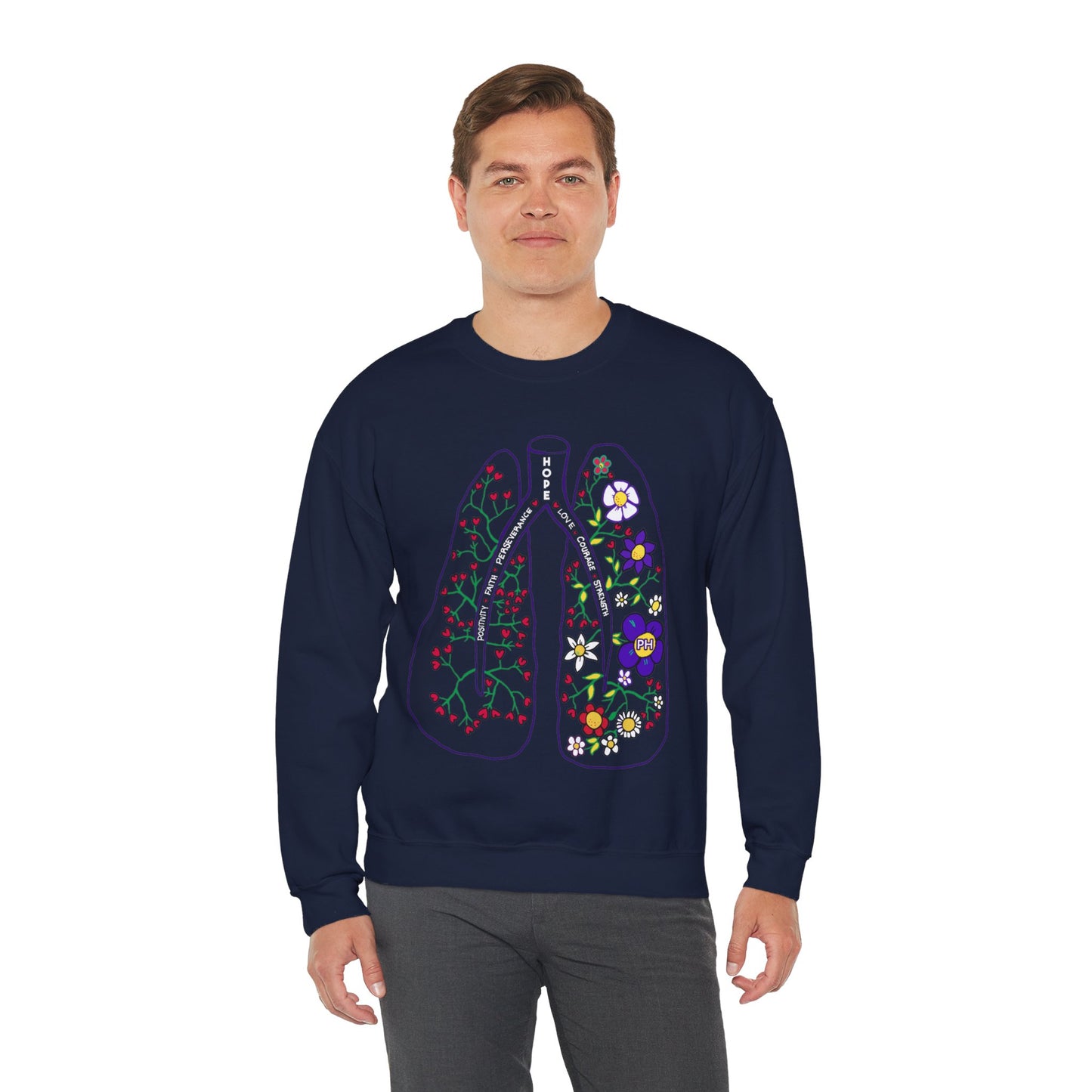 Sweat-shirt à col rond unisexe Heavy Blend™ PH Lungs - Anglais 