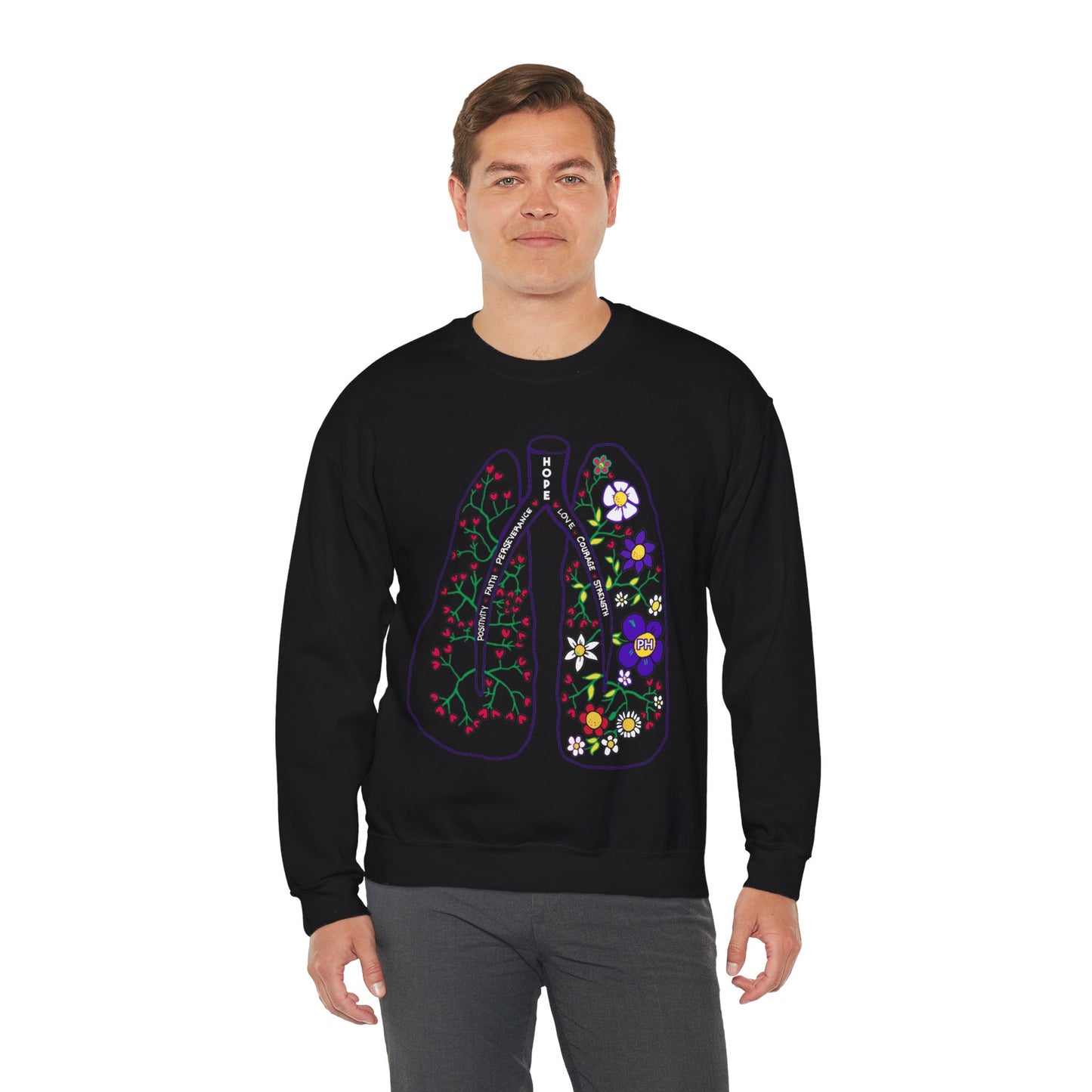 Sweat-shirt à col rond unisexe Heavy Blend™ PH Lungs - Anglais 